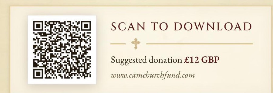 QR code and suggested donation details on Esther Wilson's download card, raising funds to build a permanent home for her parish choir.
